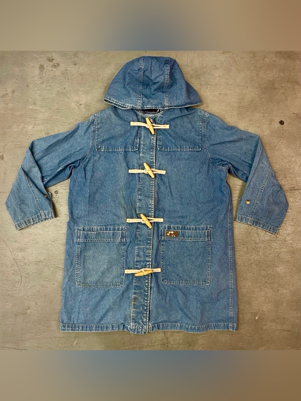 Vintage Denim & Co Hooded Denim Toggle Coat with Button out Lining
